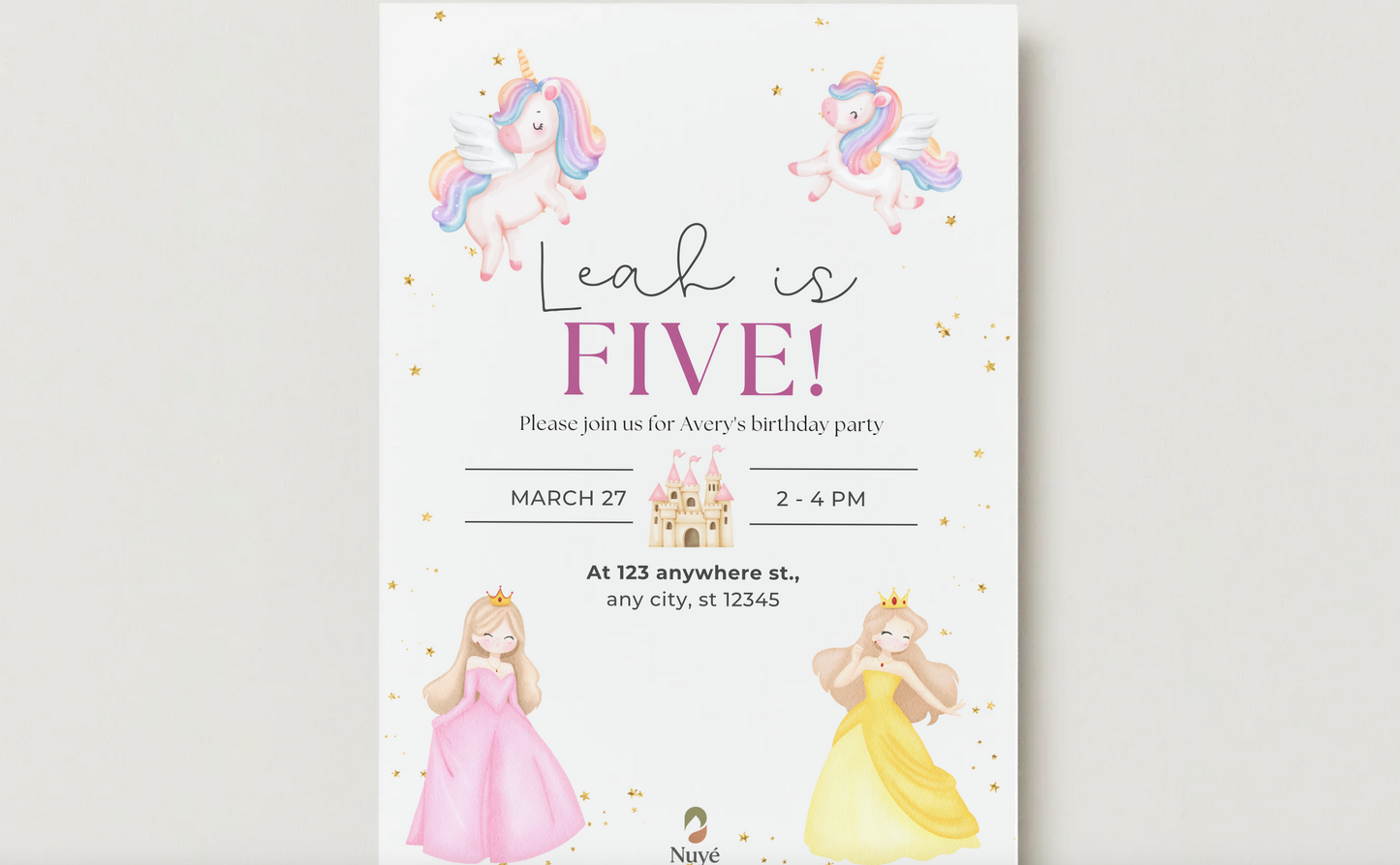 Unicorn & Princess Birthday Invitation – Editable Canva Template